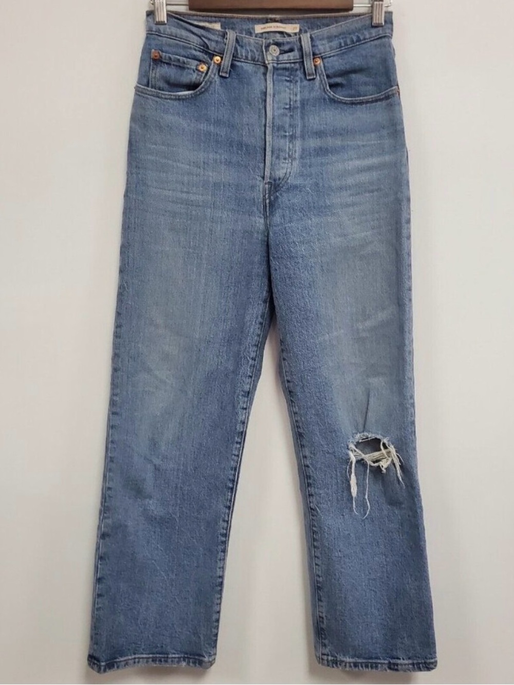 Levis Womens Ribcage Straight Leg Jeans Size 27 Blue Denim Button Fly